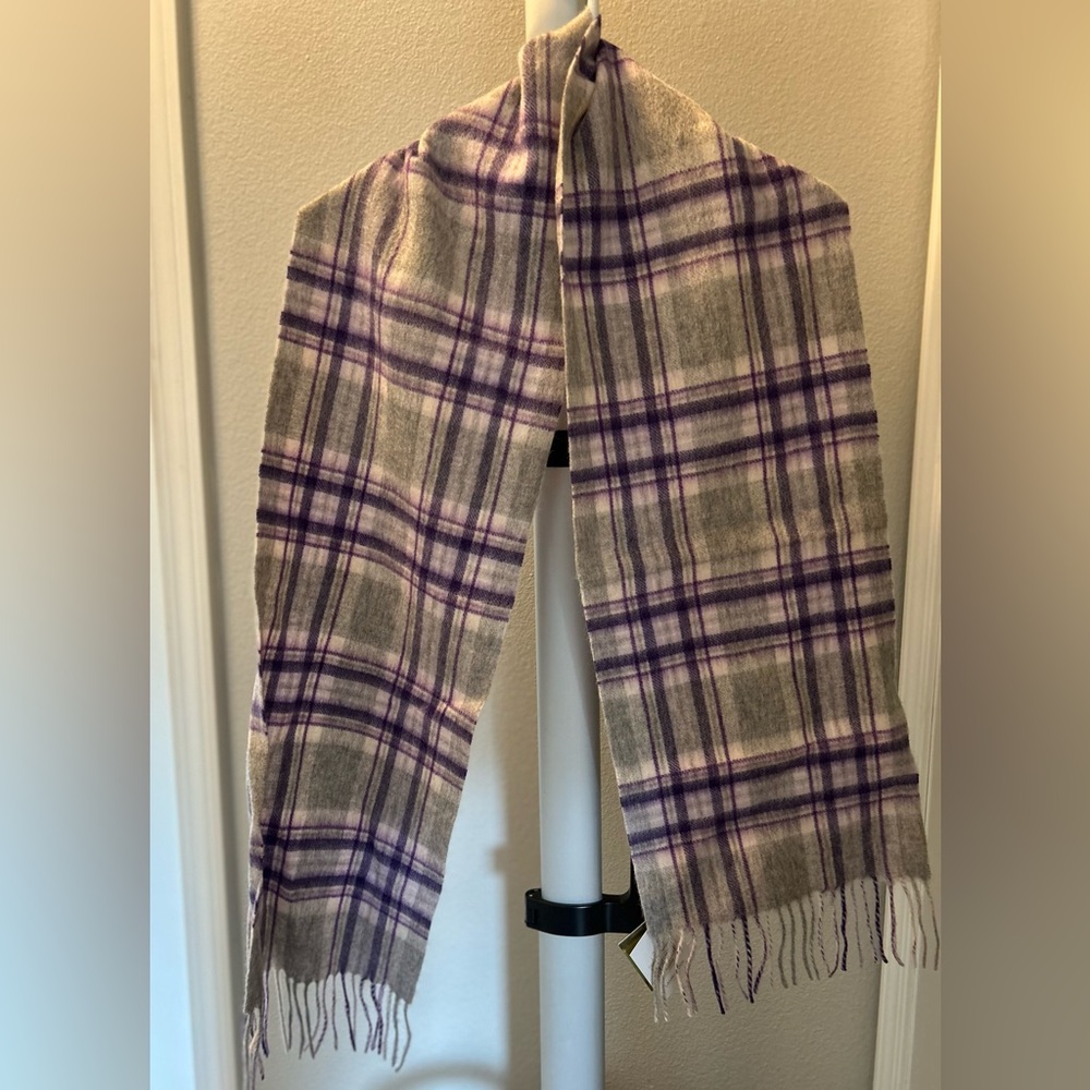 L.A.M.B. Edinburgh Wool Scarf with Purple Accents NWT